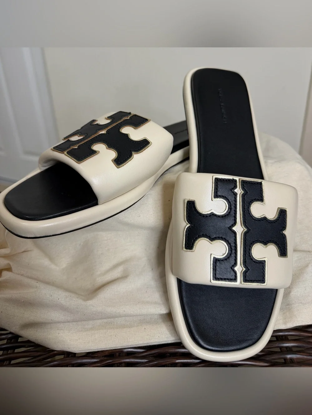 Tory Burch Ines Leather Logo Slide Sandals Size 9 New